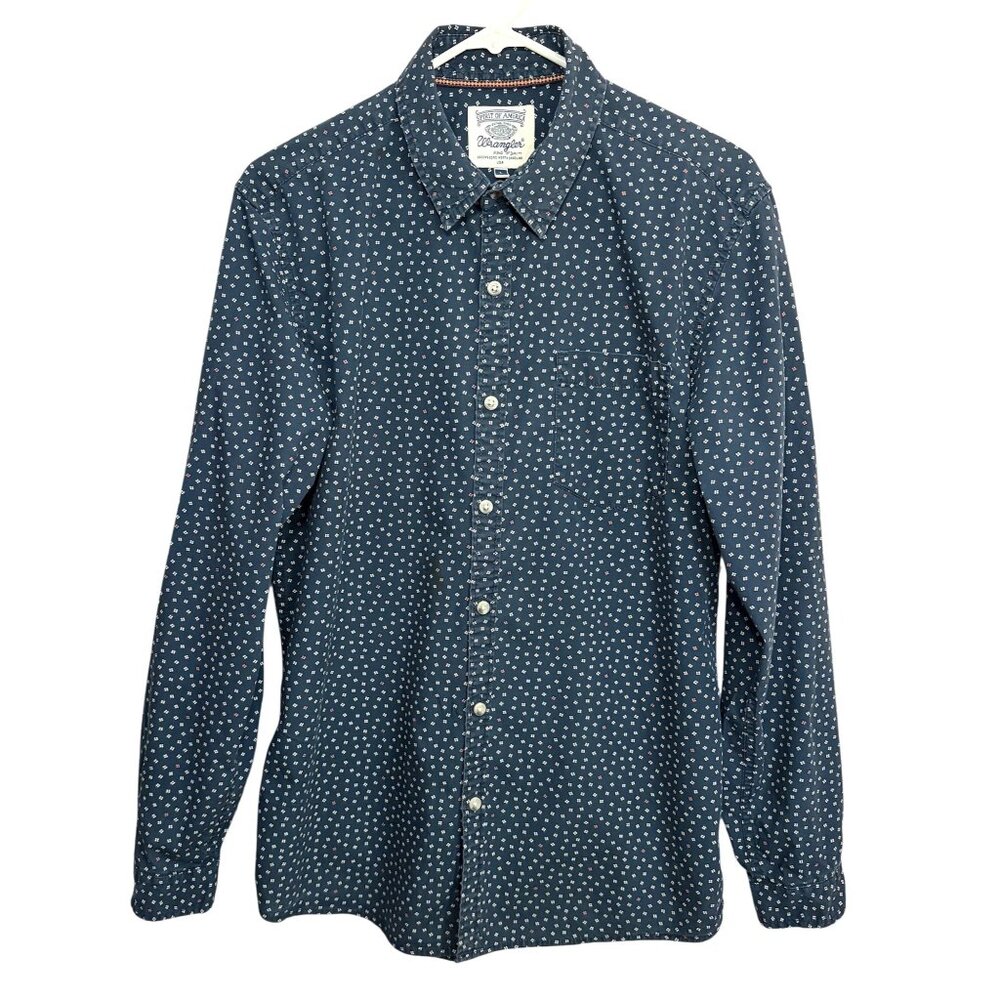 Wrangler Spirit Of America Men's Large Navy Patterned Long Sleeve Button Shirt